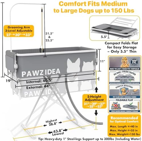 PAWZIDEA 2-in-1 Dog Bathtub & Grooming Table 43" - Image 2