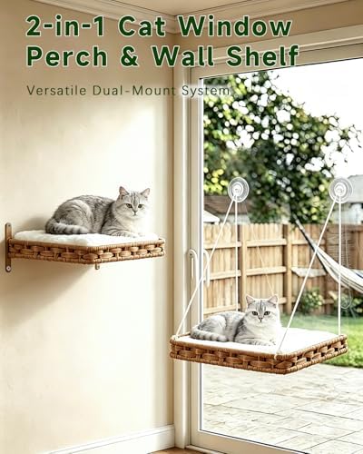 SETVSON Cat Window Perch 2-in-1 Cat Window Hammock Bed, Wall Shelves - Image 2