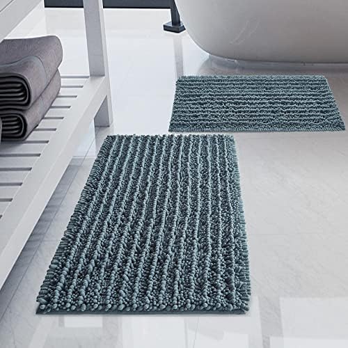 Luxury Chenille Dusty Blue Bathroom Rugs Sets 2 Piece, Thickened Hot Melt by HVERONNEX