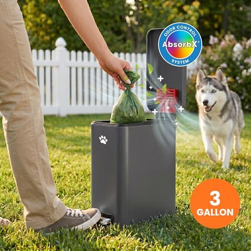 iTouchless 3 Gallon / 12 Liter Dog Poop Step Pedal Trash Can w/Odor Filter - Image 2