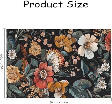 Giwawa Vintage Floral Bath Rug Boho Flower Bathroom Mat Soft Quick Dry Non Slip - Image 3