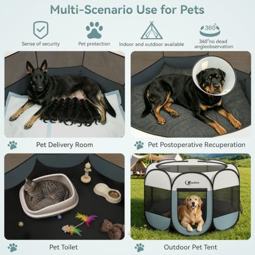 Siedihit Dog Playpen Tent Crate Cage Indoor Outdoor Travel Extra Large Grey - Image 4