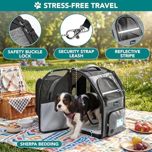 PetAmi Expandable Dog Cat Backpack Carrier, Airline Approved, Light Gray - Image 4