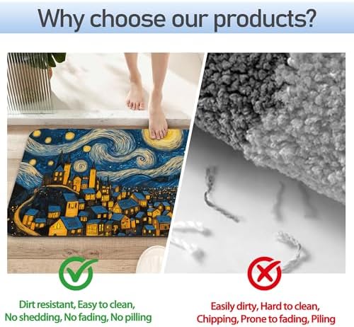 Bathroom Rug 29.5"x17", Night Sky Village Bath Mat - Image 4