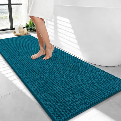 OLANLY Thick Chenille Bathroom Runner Rugs Mats 47x24, Peacock Blue by OLANLY