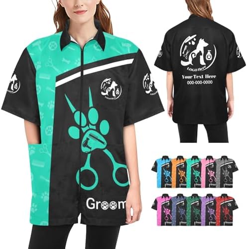 Custom Pet Grooming Smock, Personalized Dog Groomer Jacket by Cowcute
