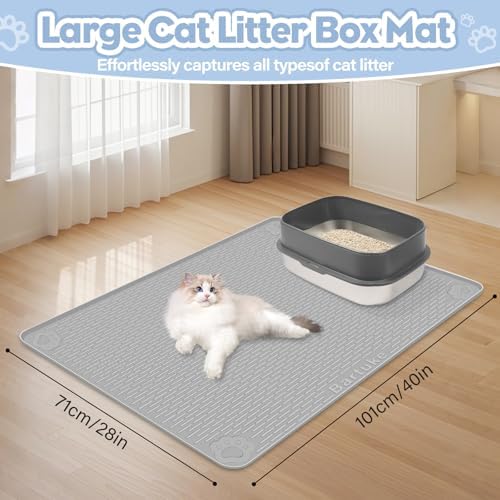 Silicone Cat Litter Mat for Litter Box 40”x28” Large Cat Mat, Light Grey - Image 4