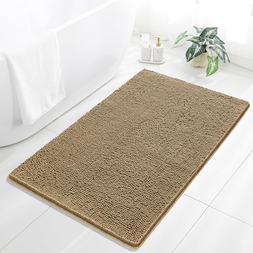 Chenille Bathroom Rug 36"x60" Beige, Large Plush Bath Mat by Kildoss