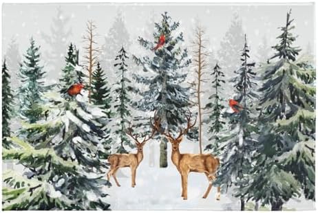 Giwawa Pine Tree Bath Rug Winter Forest Deer Bathtub Mats 16X24 Inch Non Slip by Giwawa