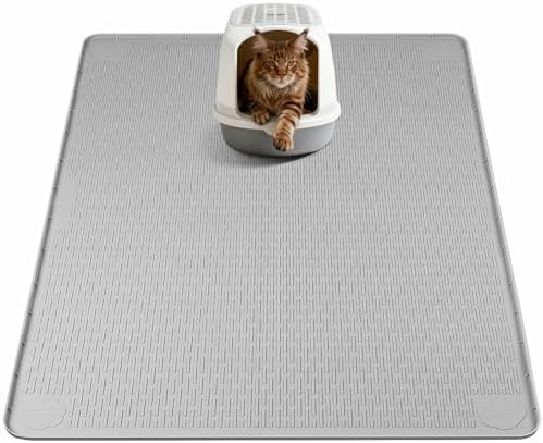 Silicone Cat Litter Mat for Litter Box 40”x40” Large Cat Mat, Light Grey by Bartuke