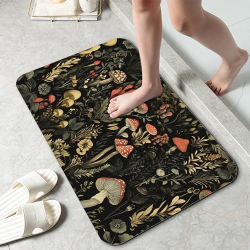 Retro Mushrooms Bathroom Rug 29.5"x17", Super Absorbent Fast Drying Bath Mat by Unknown
