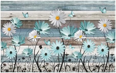 Giwawa Daisy Floral Bath Rug Rustic Wood Bathtub Mat Soft Absorbent Non Slip by Giwawa