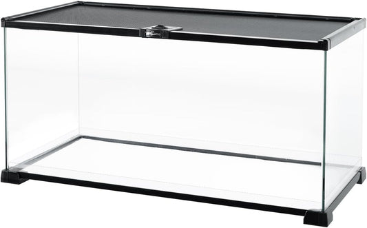 REPTI ZOO Full Glass 15 Gallon Reptile Tank, Medium Reptile Terrarium 24" X 12" X 12" for Gecko Hermit Crab Hognose Snake etc, Top Screen Ventilation & Feeding