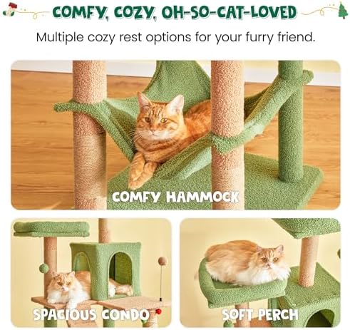 MWPO 70.1-Inch Green Large Cat Tree, Plush Cat Condo - Image 5