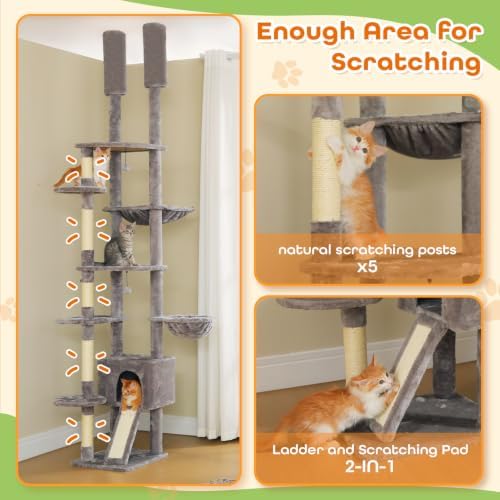 PEQULTI Floor to Ceiling Cat Tree, Height Adjustable 90.5-100.4'' - Image 6