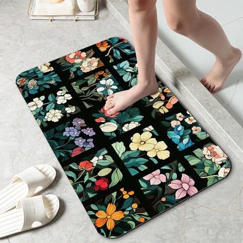 Bathroom Rug 29.5"x17", Groovy Abstract Flowers Bath Mat by Unknown