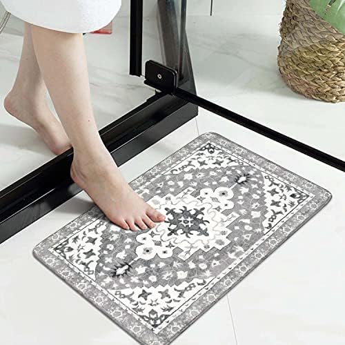 Uphome Boho Vintage Bathroom Rugs Gray Non-Slip Soft Bath Mat Machine Washable - Image 6