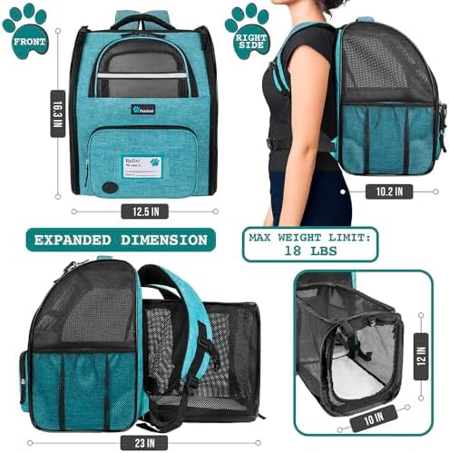 PetAmi Expandable Dog Cat Backpack Carrier, Airline Approved, Teal Blue - Image 2