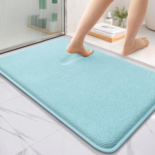 OLANLY Thick Memory Foam Bathroom Rugs 36x24, Absorbent Bath Mat, Sky Blue by OLANLY