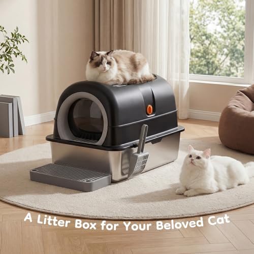Enclosed Cat Litter Box, Stainless Steel Litter Box - Image 2