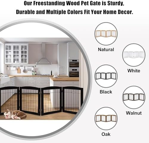 LZRS 4-Panel Extra-Wide Wooden Freestanding Dog Gate: Foldable Solid Wood and - Image 4