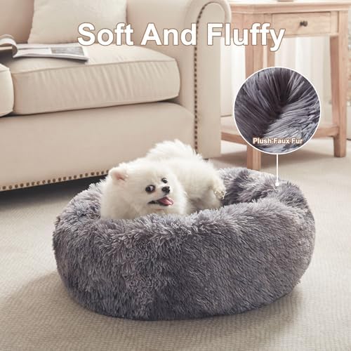23 in Faux Fur Fluffy Donut Dog Bed - Image 4