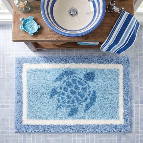 Boao Ocean Turtle Bath Mat Tufted Non-Slip Absorbent, 24 x16 Inches - Image 5