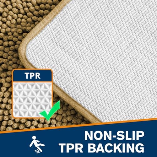 Chenille Bathroom Rug 17"x24" Tan, Non-Slip Plush Bath Mat - Image 5