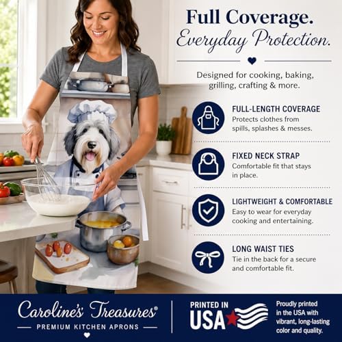 Caroline's Treasures Old English Sheepdog The Chef Apron Cooking Kitchen Server - Image 4