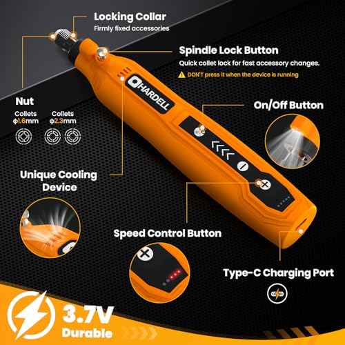 HARDELL Mini Cordless Rotary Tool 4V Orange Black - Image 2