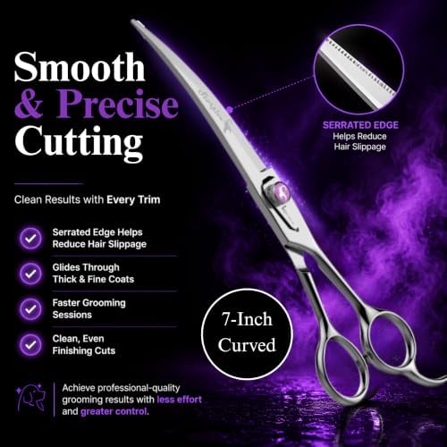 Kenchii Scorpion Dog Grooming Scissors 7in Curved, Micro-Serrated - Image 3