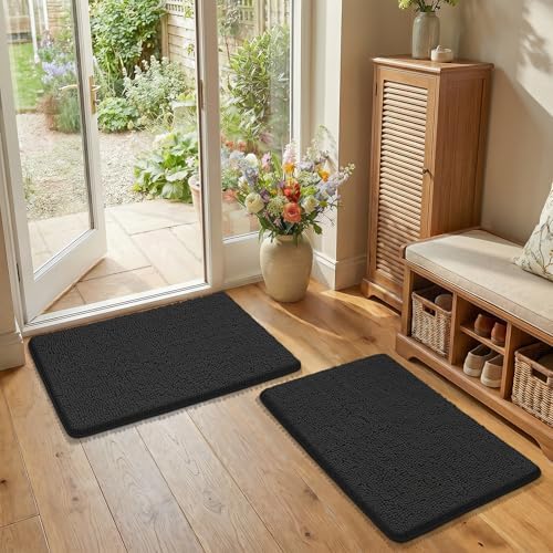 Bcoimo Bath Rug Mat Set, 2 Piece Thick Absorbent Chenille Bathroom Mat Black - Image 5