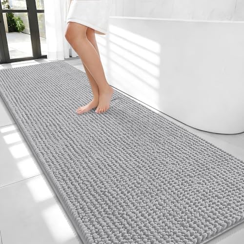 OLANLY Thick Chenille Bathroom Runner Rugs Mats 70x24, Light Grey by OLANLY