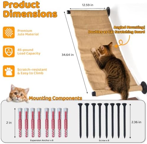 Cat Wall Hammock for Large Cats or Kittens, 34.64 x 12.59in - Image 2