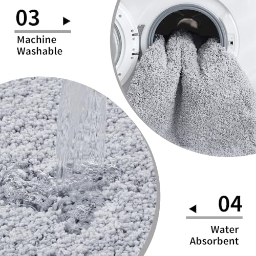 Disolla Silver Grey Bathroom Runner Rug 24x59, Soft Plush Large Bath Mat - Image 5