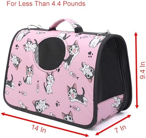 Pet Carrier with Shoulder Strap, 14 Inch x 9.4 Inch x 7 Inch Foldable Pink - Image 4