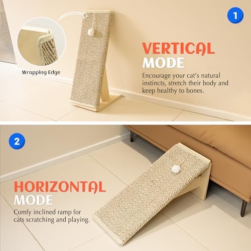 PETKARAY Inclined Cat Scratcher Ramp, 24.8'' Sisal Cat Scratcher - Image 3