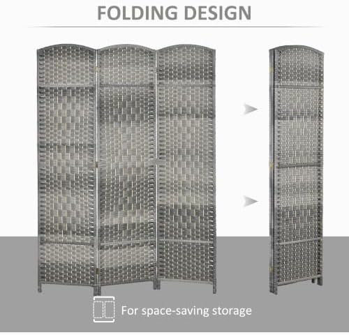 HOMCOM 3 Panel Room Divider 6 Ft Privacy Screen Hand-Woven Mixed Gray - Image 3
