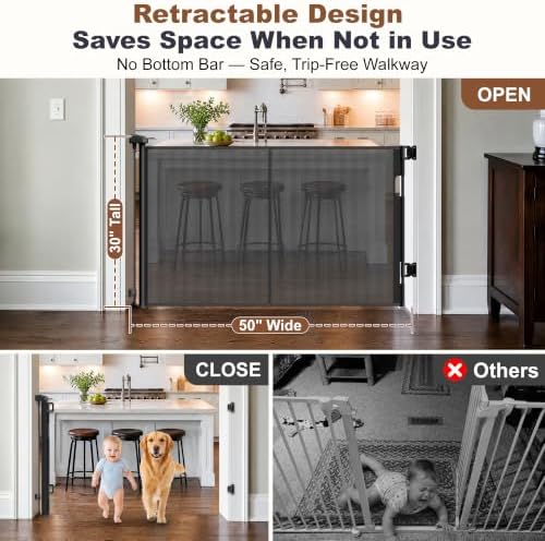 GRENFU Reinforced 50" Wide Retractable Baby Gates, Prevent Crawling Under - Image 3
