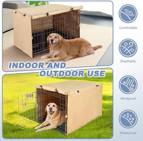 Akinerri Dog Crate Cover, Double Door Waterproof Kennel Cover, 36 in Beige - Image 5