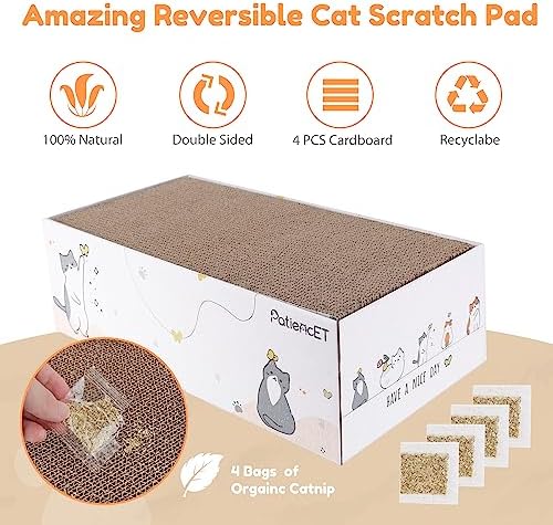PatiencET Cat Scratch Pad with Box, 4 Pack Cardboard Scratcher Lounge Bed - Image 2