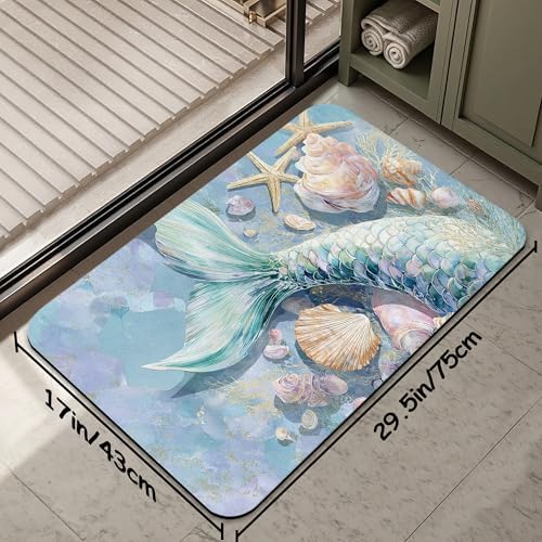 Bathroom Rug 29.5"x17", Mermaid Shell Bath Mat - Image 2