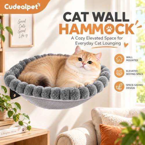 Cat Wall Hammock, Wall Mounted Foldable Plush Bed, 17 x 16 in - Image 2
