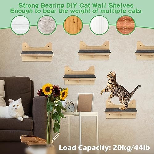 Lenwen 6 Set Cat Wall Shelves, Wood Cat Climbing Step, Wall Mounted - Image 4