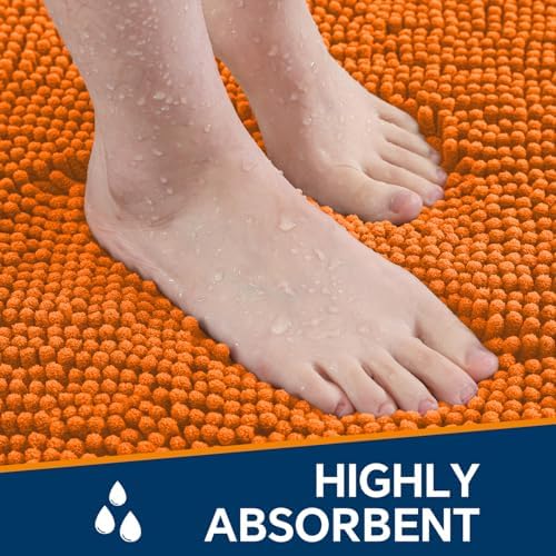 Chenille Bathroom Rug 26"x44" Orange, Non-Slip Plush Bath Mat - Image 4
