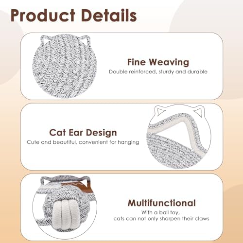 Cat Scratcher Mat, Natural Cotton Rope Cat Scratch Pad, 15.7'' Round Horizontal - Image 3