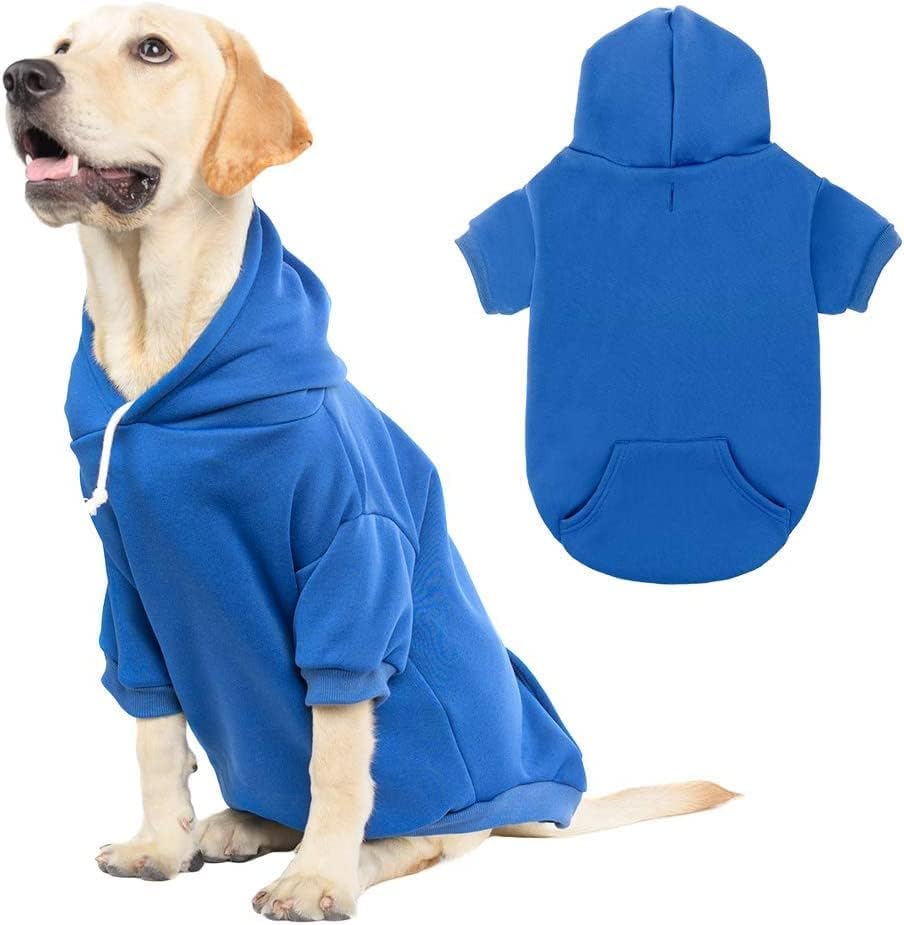 KOOLTAIL Basic Dog Hoodie - Soft and Warm Dog Hoodie Sweater with Leash Hole and Pocket, Dog Winter Coat, Cold Weather Clothes Sweatshirt for Small Medium Large Dogs Puppy Cat Boys Girls Blue XL/XXL