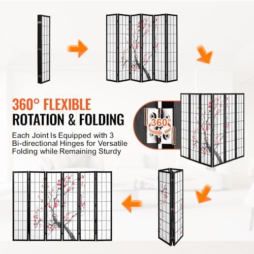VEVOR Room Divider, 6 Panel Japanese Room Divider Screen, Wood Folding Privacy - Image 3