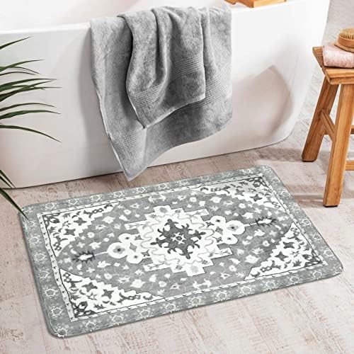 Uphome Boho Retro Bathroom Rug Gray Non-Slip Soft Bath Rug Machine Washable by Uphome