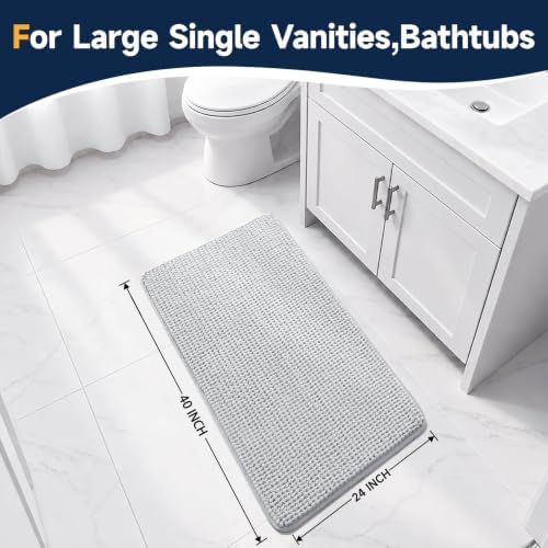 Ophanie Grey Bathroom Rugs 40x24, Soft Chenille Bath Mat, Non Slip Absorbent - Image 2